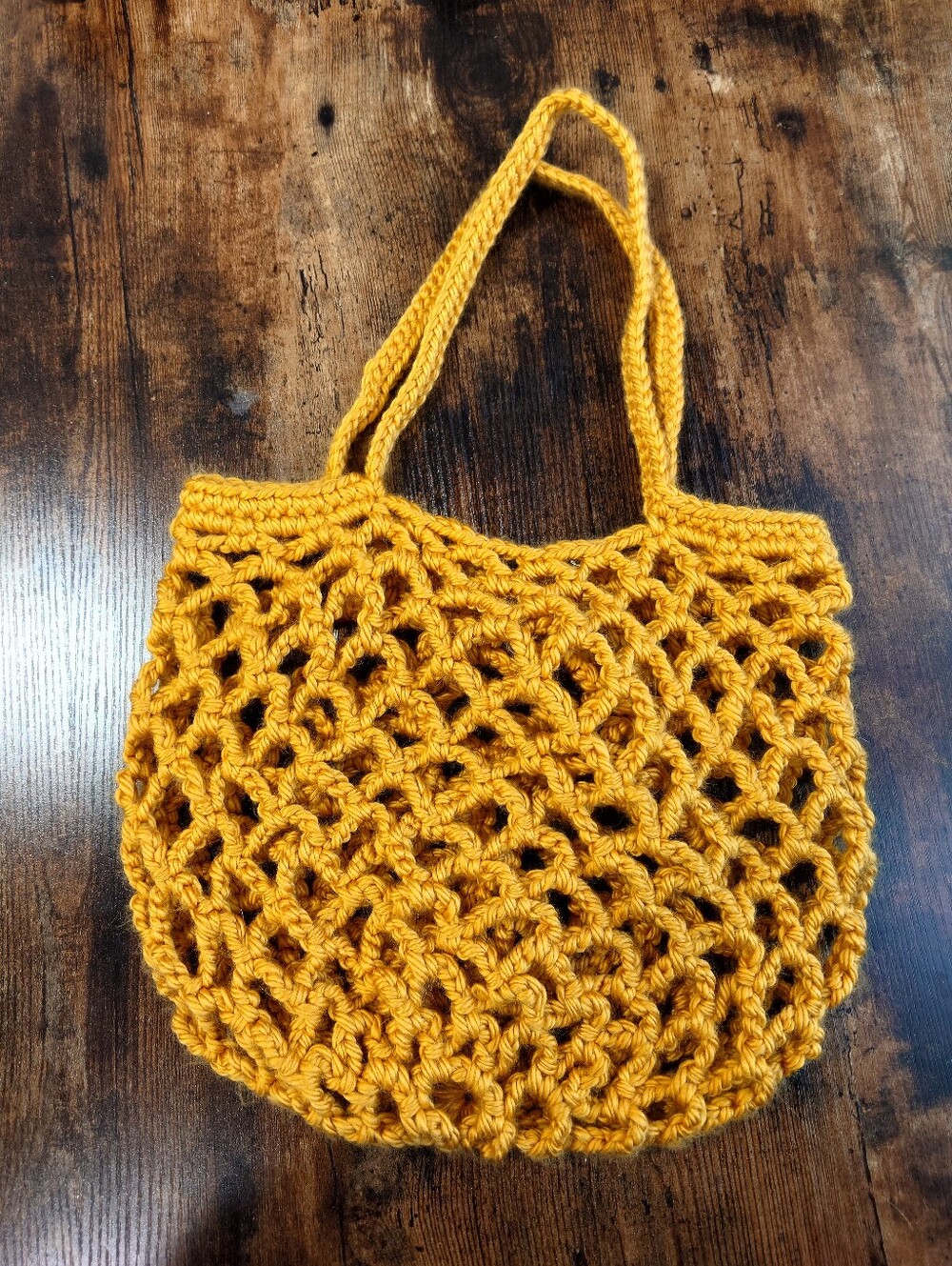 Handmade Crochet Market Tote Bag Mustard Yellow Boho Knit Purse